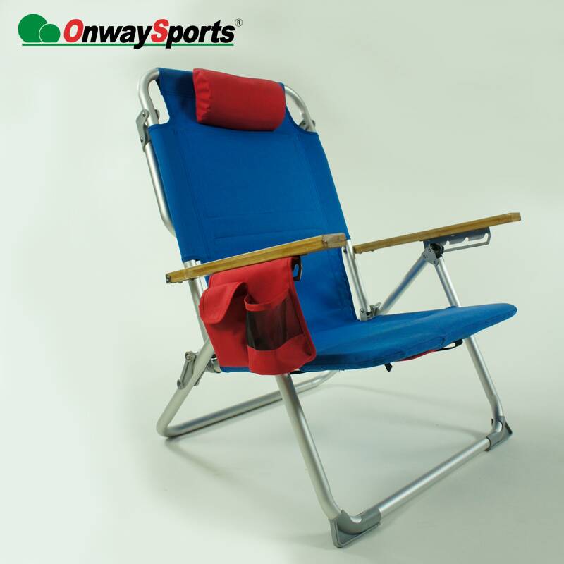 OnwaySports铝合金便携轻便可调节靠背折叠平躺沙滩椅带背包和侧袋OW-57L
